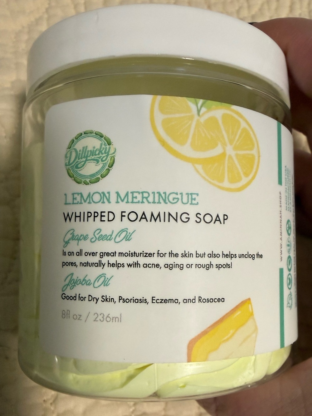 Aminnah/Dillpicky collab “Lemon Meringue” Whipped Foaming Soap!